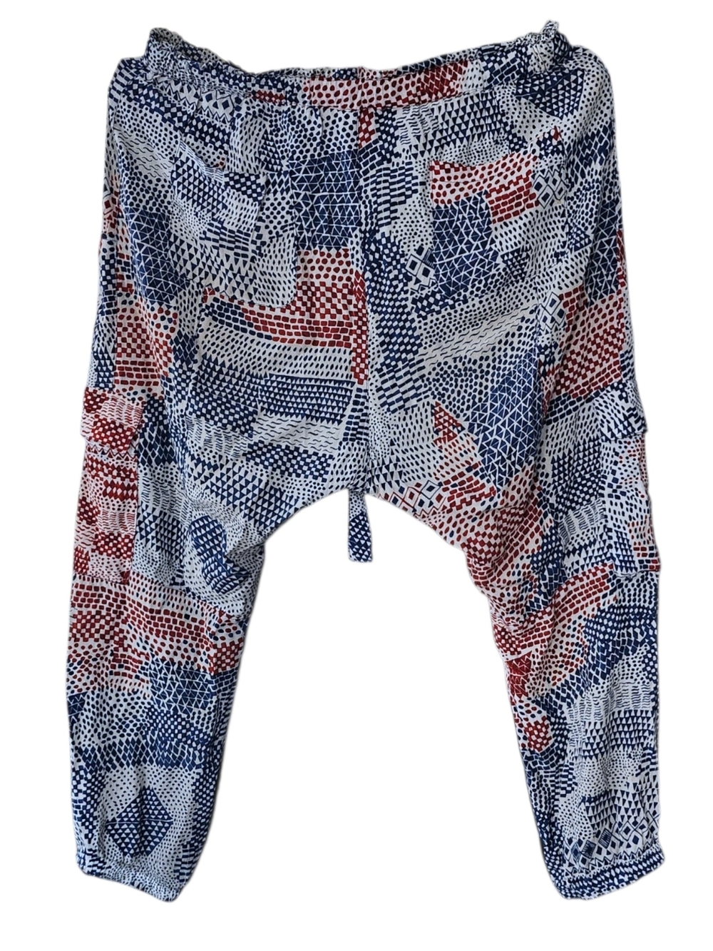 Anthropologie HEI HEI Blue & Red Patterned Elastic Waist Pants Size M
